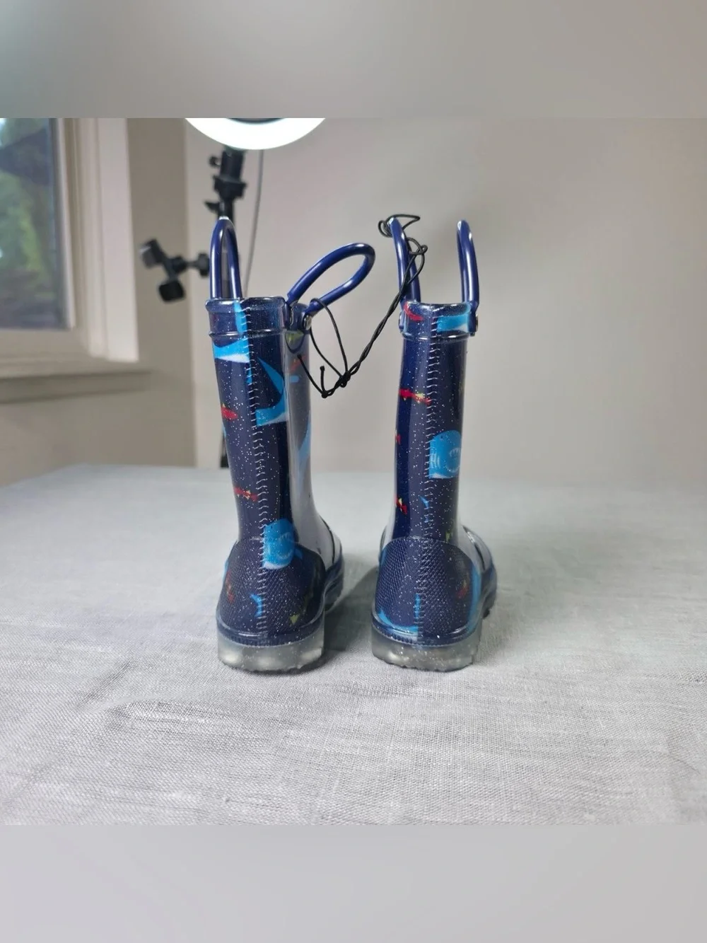 Western Chief Kids Shark Rain Boots Blue Glitter Waterproof Size 7 Youth